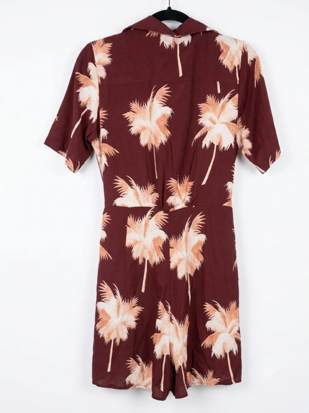 ASOS Burgundy Tropical Print High-Waist Shorts Romper Size 8 - Picture 4 of 5